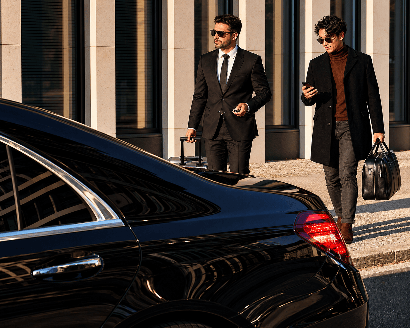 Luxury SUV and private jet on airport tarmac