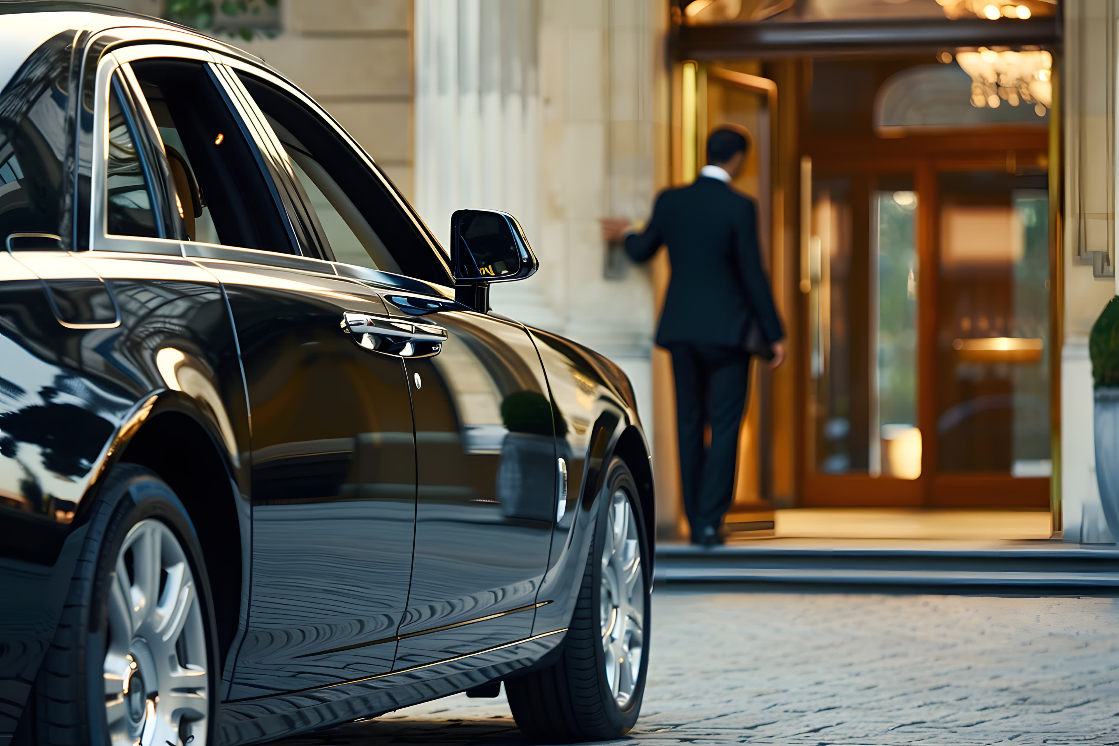 Luxury SUV drop-off near a hotel entrance