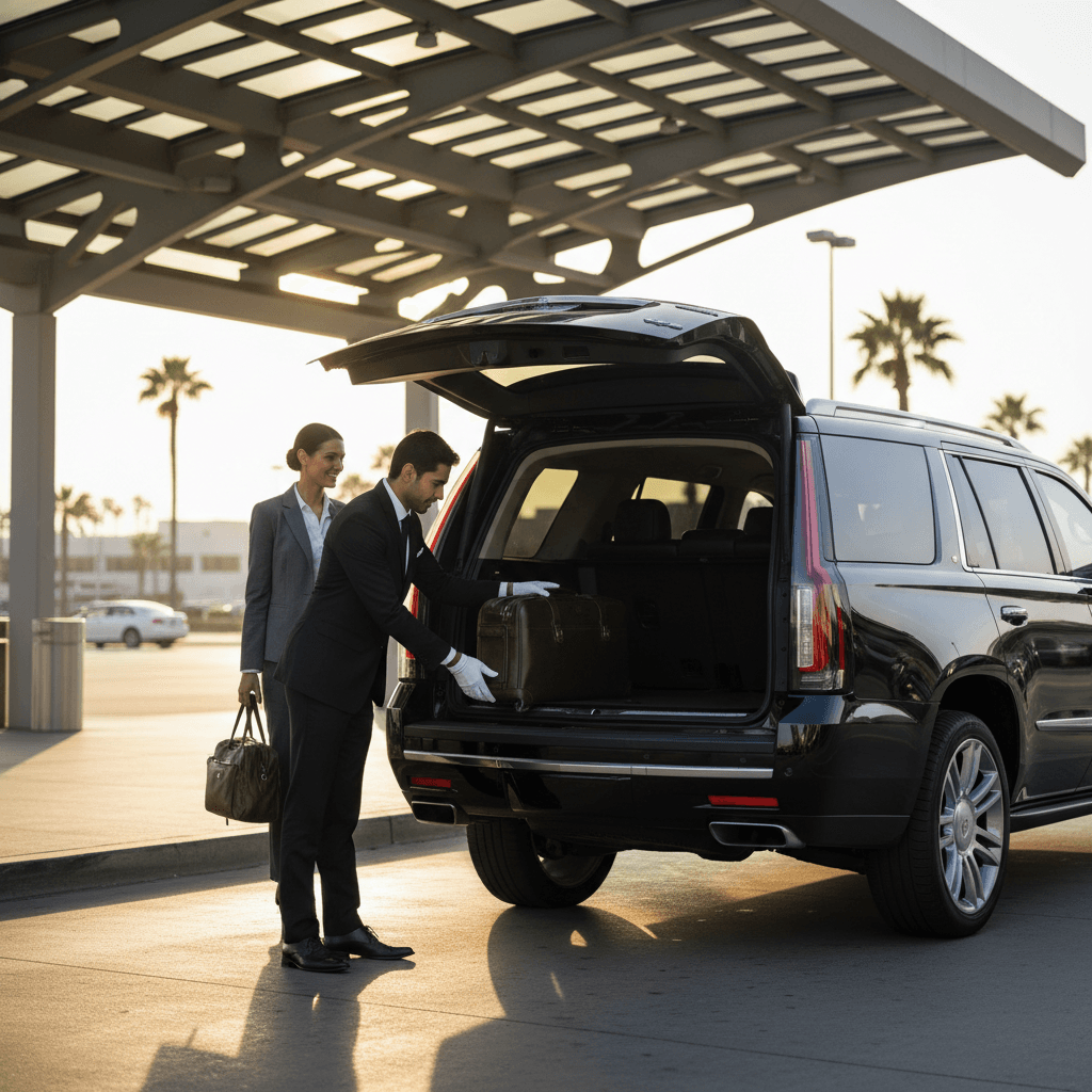Chauffeur assisting guests at an airport transfer pickup